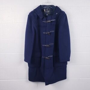 Gloverall Women's Duffle Coat Navy Wool Blend Hooded Toggle Size 14